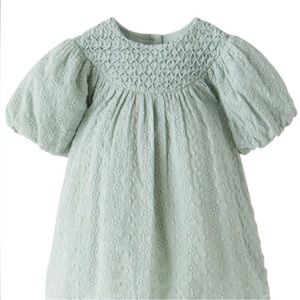 ZARA Embroidered Seagram Green Puff Sleeve Girl Dress Size 2-3
